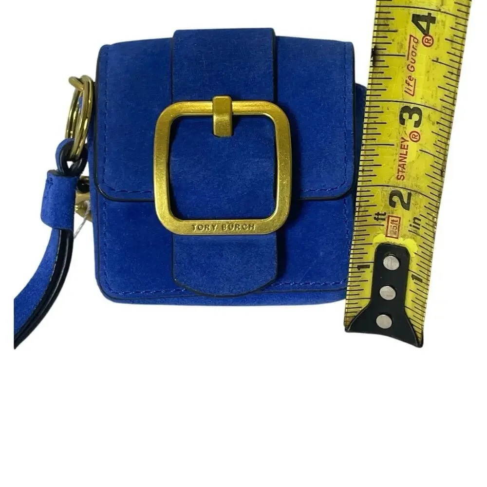 NEW TORY BURCH SAWYER MINI BAG KEY CHAIN WRISTLET BLUE DAHLIA CHARM‎ AIRBUD FOB